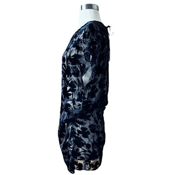 NILI LOTAN Graham Floral Velvet Burnout Tunic Silk Blouse Dark Navy USA Small - Picture 4 of 13